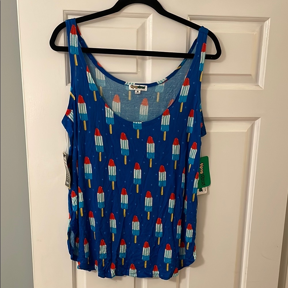 Tipsy Elves women’s Sweet Liberty Blue Relaxed Tank Top Popsicle Print nwt XL